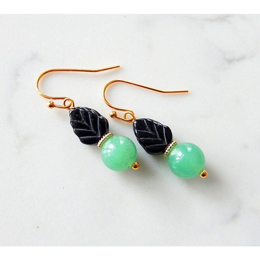 Black and Green Leaf Earrings